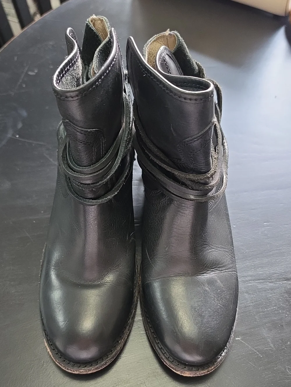 FREE BIRD CASEY Black Leather Ankle Booties with Wrap Strap Detail